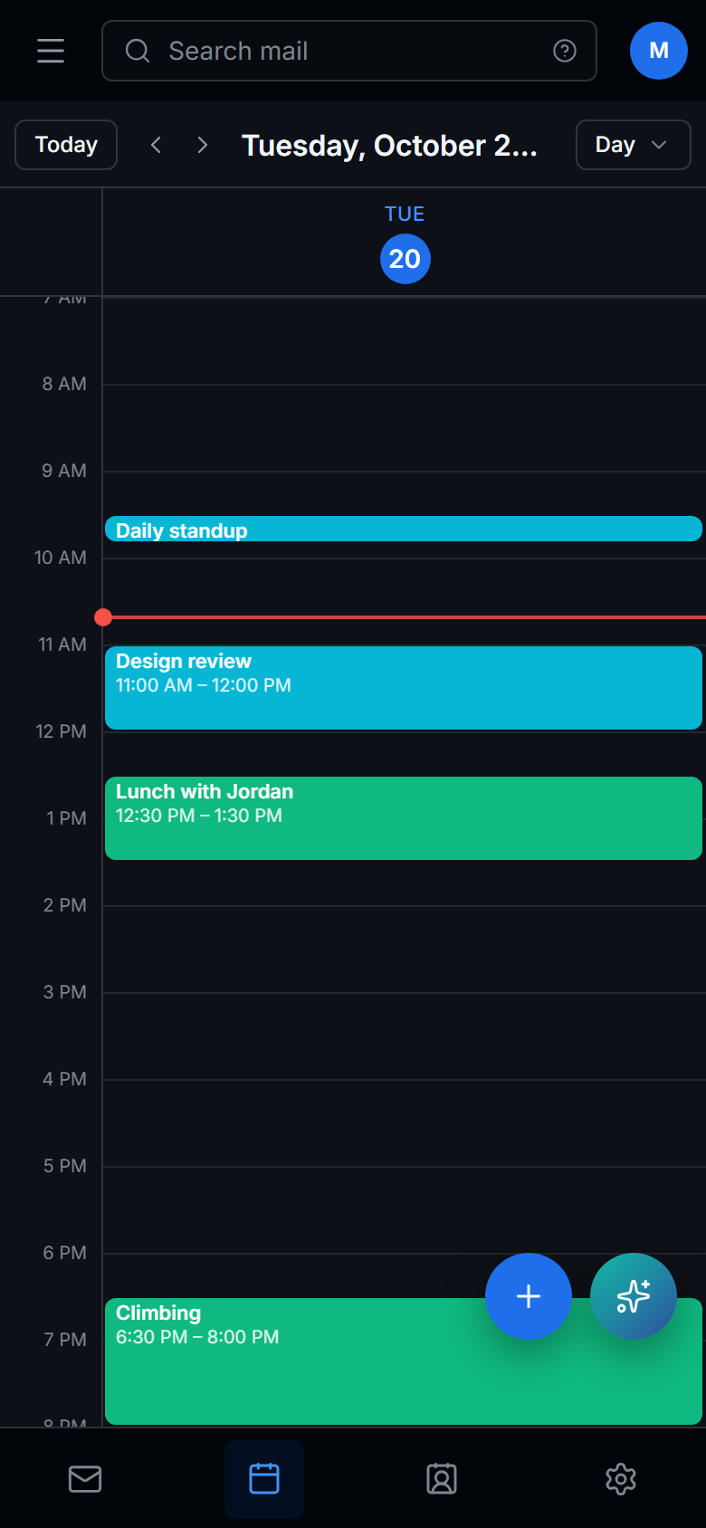 Today's schedule in the day view on a phone